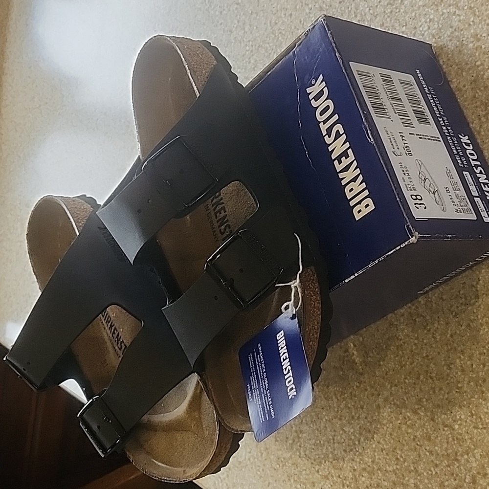 NWT Birkenstock Arizona Birko- Flor Black Size 38 Or US Size 7-7.5 New In Box - Picture 2 of 9